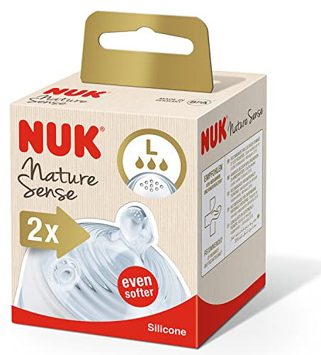NUK Nature Sense Silicone Teat, BPA Transparent, Large, Pack of 2, Clear