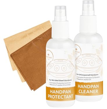 Sonic Energy Handpan Pflege Set für nitrierte Handpans (HPCS) | Flüssigreiniger und -politur, Reinigung, Versiegelung und Schutz, 2 x 150 ml, inkl. 2 Mikrofasertücher, Jojobaöl und Wachs