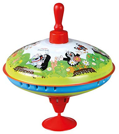 Lena tin toys 52249 - Brummkreisel Ø19 cm Der kleine Maulwurf, Metall Kreisel, Schwungkreisel aus Blech, klassischer Pumpkreisel, Blechkreisel mit Spitze, Spielzeugkreisel für Kinder ab 18 Monate