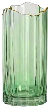 PEPAXON Hohe Glasvase für Blumen Große Zylinder Grün 25cm Hoch | Kristall, Mittelstück, Heimdekoration, Tischplattendekoration, Gold Edge, Breiter Mund
