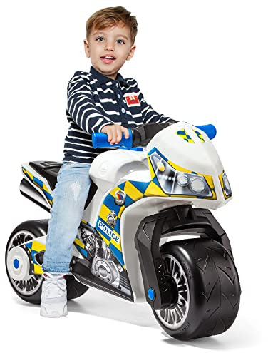 Molto motor cross ride-on bike, from 18 months onwards, off-road, high-tech toy decoration and desigfn, does not come off the ground. Sporty and unique design (Multicoloured - Police - White)