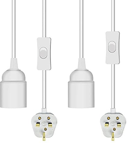 Plug in Pendant Light Fitting,2 Pack Plug in Ceiling Light,E27 Lamp Holder Suspended Hanging Light Fitting,4.5 M Cable Extension Hanging Pendant Lamp with On/Off Switch and UK Plug for Bedroom Kitchen