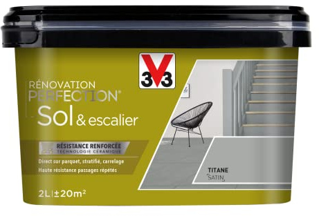 V33 Peinture de rénovation Sol & escalier, Rénovation perfection Titane satin 2L | Résistance renforcée, Techonologie céramique, Haute résistance passages répétés