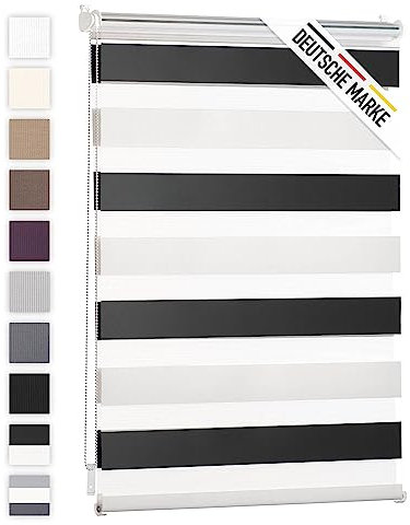 Blumtal Doppelrollo 90 x 155-195cm - Klemmfix Rollo, Rollos für Fenster ohne Bohren, Klemmrollo für Fenster & Türen, Seitenzugrollo, Weiß - Schwarz