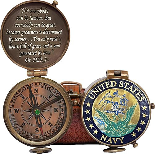 WOANIN Vintage Sonnenuhr-Kompass – Personalisierter gravierter Kompass Geschenk für Armee/Marine/USN/Airforce/Ruhestand, Geschenk für Marine Corps Geschenk, Taufe Geschenk Kompass