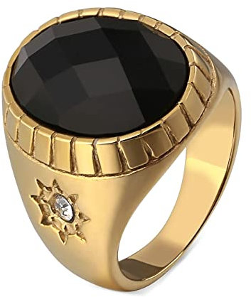Mesnt Mode Ringe Herren 20mm Edelstahl Ringe Herren Stern Oval Zirkonia Siegelringe Siegelring Gold Ringgröße 65 (20.7)