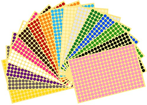 Vicloon 4160 Aufkleber mit Punkten, farbig, 8 mm, selbstklebend | rund, Codierung, rund, für Zuhause, Klassenzimmer, Lager, Büro, 16 Farben