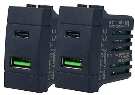 2 Pezzi Presa USB C + USB A, Compatibile Con Bticino Living Light (Nero)