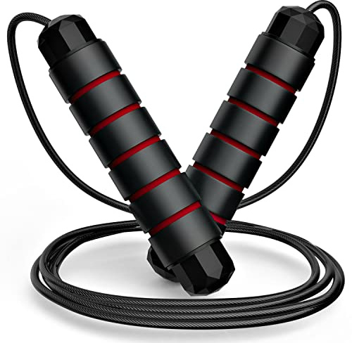 Hopprep, trasselfri snabb hastighet, hoppande repkabel med kullager för kvinnor, män och barn, justerbart hopprep i stål träning med skumhandtag för fitness, 1 pack, röd