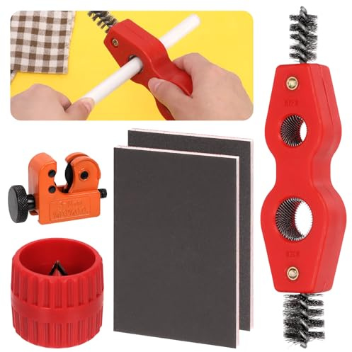 Mardatt 5Pcs Copper Pipe Cleaner and Reamer Kit, Includes Inner-Outer Reamer Pipe, 4 in 1 Pipe Cleaning Tool, Sanding Sponge and Tubing Cutter for PVC PPR Copper Brass Aluminum Pipes