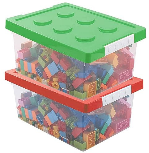 Greentainer Aufbewahrungsbox Spielzeug mit deckel, 2 Stück Stapelbar Spielzeug Box aus Kunststoff,Aufbewahrungskorb Kinder,Spielzeugkiste für Kinderzimmer Aufbewahrungsbehälter für Blöcke