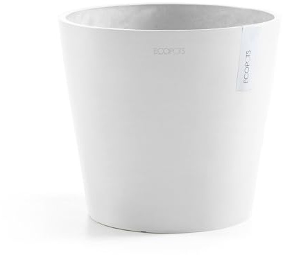 ECOPOTS Vaso da fiori Amsterdam bianco, diametro 30 cm, rotondo, grande, in plastica riciclata, moderno per interni ed esterni