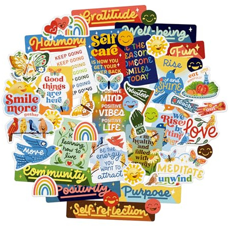 Navy Peony Radiant Life Vision Board Stickers (45 Pieces) - Motivational, Inspirational Goal Setting Stickers for Planners, Journals, Scrapbooks