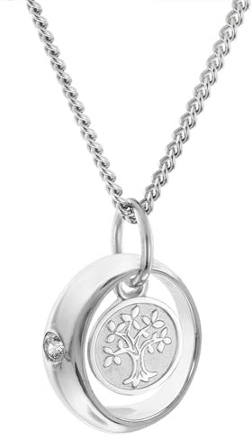 trendor Taufring mit Lebensbaum Weißgold 333/8K mit Silber-Halskette zeitloses Schmuckstück für Frauen, elegante Geschenkidee, 68072-38 38 cm