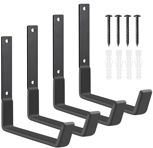Heevir Heavy Duty Utility Hooks, Garage Storage Wall Mount Steel Hooks, Garden Tool Hanger, Garage Organizer for Tool, Ladder, Folding Chair, Hose, Ropes, Bike, etc.(4 Large, 7.7 Inches)