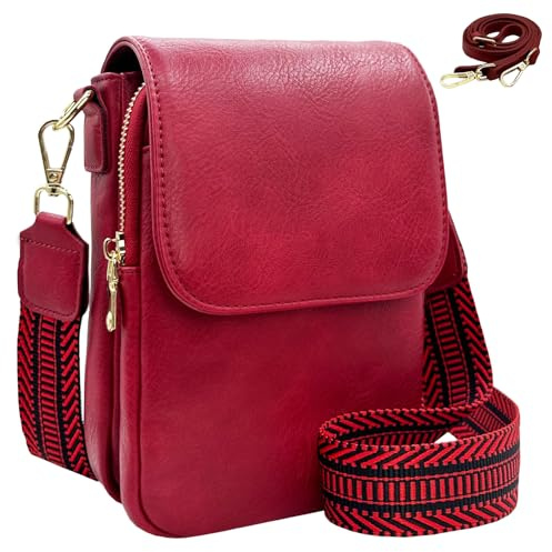 lifwimner Small Crossbody Purse for Women Large Capacity Phone Shoulder Bag Vegan Leather Cell Phone Bags with Card Slots & Removable Adjustable Straps(Winered)