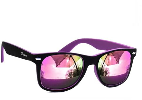 Rennec Damen Sonnenbrille Retro Lila Verspiegelt Nerdbrille Zweifarbig | Rahmen Bi Color Schwarz Violett , Vintage Design , Festivalbrille