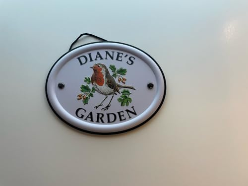 Personalised Embossed Metal Garden Sign 12x15cm – British Bird Design – Outdoor Decorative Hanging Garden Plaque – Weatherproof Metal Sign for Garden Walls Fences or Sheds (Diane)