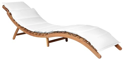 Beliani Tumbona Plegable Exterior Patio Madera de Acacia cojín Blanco Luino