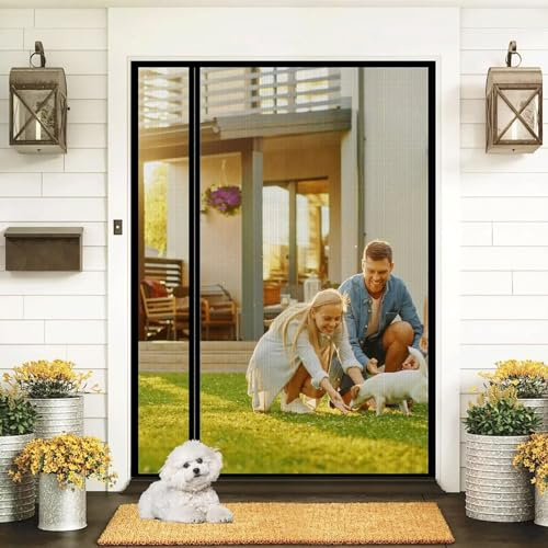 Magnetic Mosquito Net, 160x255cm Black Magnetic Fly Curtain for Protection Against Door Insects, Magnetic Adsorption, for Doors/Terrace