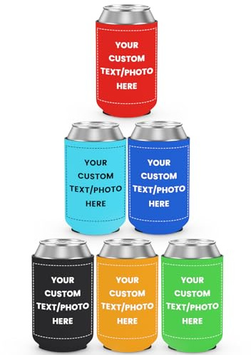 Custom Can Coolers Sleeves Bulk Personalised Foldable Insulated Neoprene Can Drink Bottle Holder with Logo Photo Text for Wedding Anniversary Party Customised Gifts