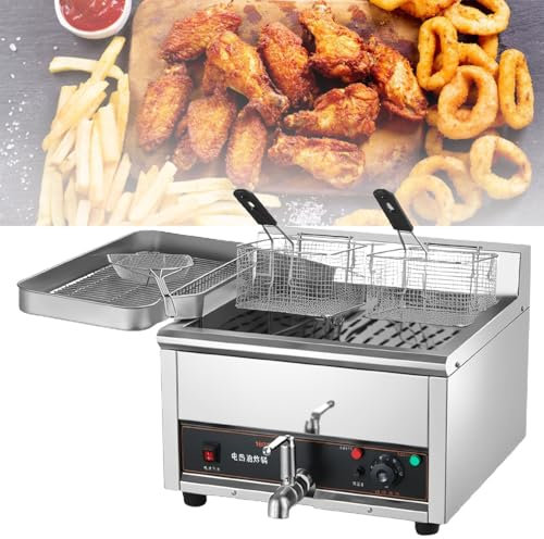 LFfwynog Electric Deep Fryer, Commercial Deep Fryer with Basket with Drain,Solid Basket for Restaurant and Home Use,18L
