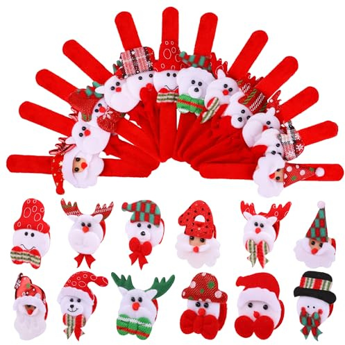 Elcoho 24 Stück Weihnachts-Slap-Armbänder Xmas-Slap-Bänder Partyspielzeug Geschenke mit Weihnachtsmann, Schneemann, Rentier Süße Stile für Geschenkaustausch oder Weihnachtsfeier Geschenke