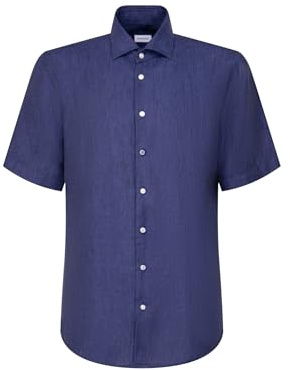 Seidensticker Camicia da Uomo Business, vestibilità Normale, Morbida, Colletto Kent, Maniche Corte, 100% Lino, Blu, 38