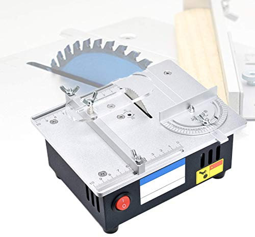 GLJTUO Sierra De Mesa Eléctrica De 96 W, Mini Sierras Circulares con Juego De Hojas De Sierra, Máquina Cortadora Multifunción, Velocidad Variable 5000 RPM, Regla De Ángulo Ajustab,
