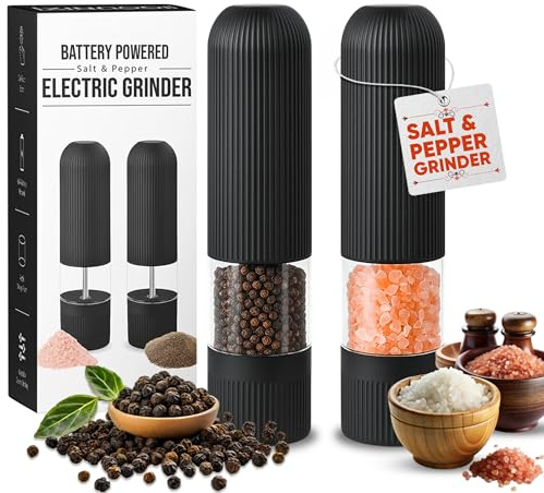 Salt and Pepper Grinder Set (Pack of 2) Electric Salt & Pepper Grinder Set with LED Light, Premium Pepper Grinder and Salt Grinder (Battery Operated)