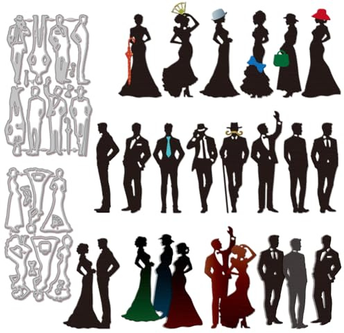 GLOBLELAND Stanzformen Aus Metall Silhouette Eines Gentlemans Oder Einer Dame Porträt Stanz Und Prägevorlage Im Retro Stil Für Papierstanzungen Zum Scrapbooking Kartenbasteln Papierkarten
