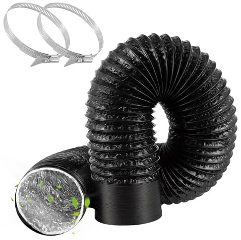 TAIHOBO Abluftschlauch 100mm Durchmesser Länge 2m, Flexibel Abluftrohr 100mm/3.94in, PVC Alurohr Schlauch mit 2 Schlauchschelle Edelstahl, Abluftschlauch Trockner (Schwarz, 100mm*2m)