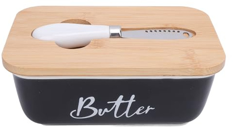 Beurrier en Céramique Noir avec Couteau, 500 Ml de Capacité, Style Français, pour Beurre, Noix et Fromage