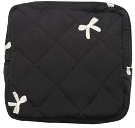 Long Keeper Kleine KosmetiktascheSchminktasche für Frauen Gesteppte KosmetiktascheReise Kulturbeutel, Schlüsseltasche (Schwarze Schleife, L)