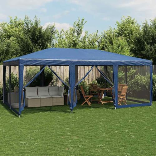 Myheimly Partyzelt mit 10 Mesh-Seitenteilen Blau 6x4 m HDPE