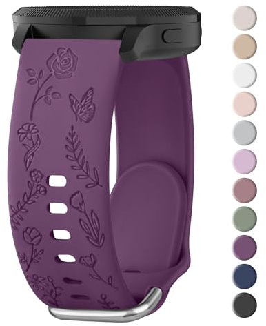Amzpas Armband 20mm für Garmin Venu Sq/Sq 2 Music Armband Damen Herren,Silikon Floral Gravierte Ersatzarmbänder Uhrenarmband für Venu/2 Plus(lila)