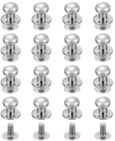 QUARKZMAN 16 Stück Leder Nieten Hohlnieten Schraubnieten für Leder Kugelkopf Stollen Schraube Rücken 7mm Rundkopf Knopf Nippel Schraubniete für DIY Lederhandwerk Handtaschen Schuhe, Silber