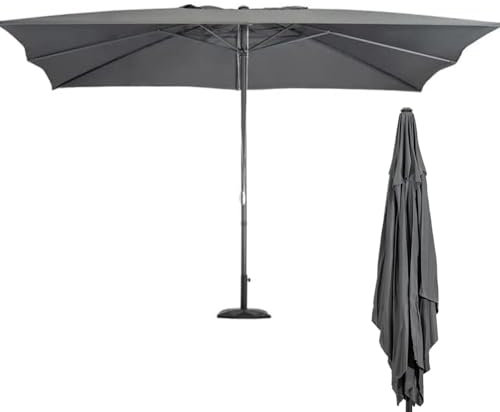 BAKAJI Ombrellone Quadrato 3 x 3 Metri da Giardino con Palo Centrale in Metallo, Sistema Air Vent Anti Ribaltamento, Arredamento Esterno con 6 Ribs Stecche, Gazebo, Piscina, Terrazzo (Grigio)