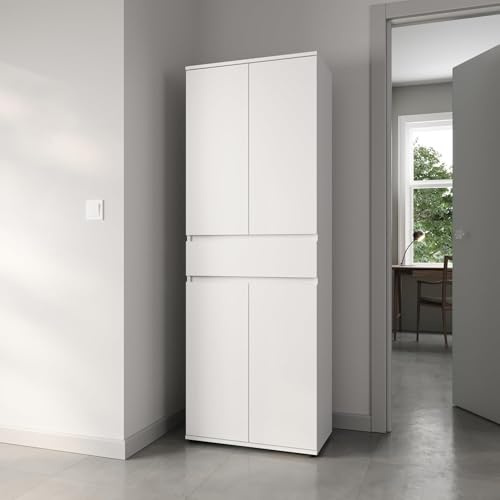 Armoire polyvalente multi-usages 3 étagères 60 cm large 4 portes tiroir - Étroite pour maison bureau couloir chambre à coucher 64 x 34 x 180 cm