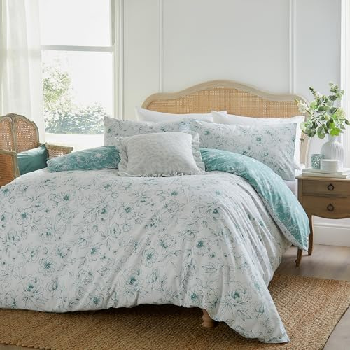 furn. Set copripiumino Wylder Nature Bella - Biancheria da letto reversibile morbida con motivo floreale (blu - singolo)