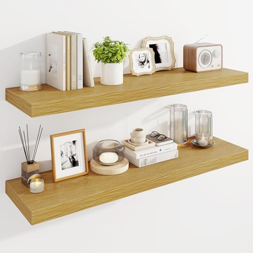 Marsmiles 100 cm Schwebende Regale für die Wand, Holzregale mit unsichtbaren Halterungen, rustikales Bauernhaus, Wandregal für Küche, Badezimmer, Wohnzimmer, Arbeitszimmer, natürliche Eiche