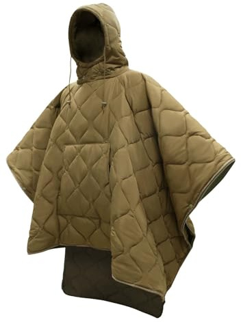 FYRTA Camping Poncho Decke, Camouflage Poncho Liner, Campingdecke Warm mit Großen Taschen, Wasserdicht, Outdoor Schlafsack, Tragbare Kapuzendecke für Camping, Wandern, Reise, Jagd