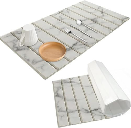 Tapis de séchage en pierre pour comptoir de cuisine, Tapis pour salle de Bain Pierre à séchage Rapide,Tapis en Pierre de Terre Diatomée (Blanc, 40x60)
