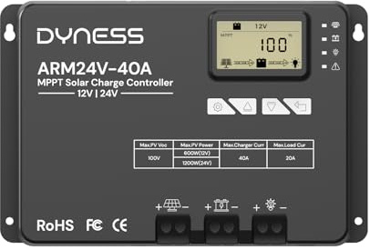 Dyness 40A MPPT Solarladeregler 12V 24V Auto, Bluetooth, 100V (max. PV-Eingang), LCD-Display, Solaranlagen & SLA, GEL, FLD, AGM, Li-Batterie