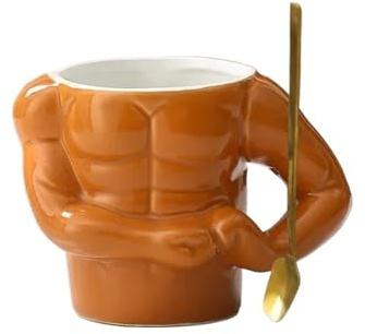 Italian Style Muscle Ceramic Mug Coffee Milk Cup with Spoon Gift Funny Breakfast Mug for Office Household Drinking Utensils Girl Gift