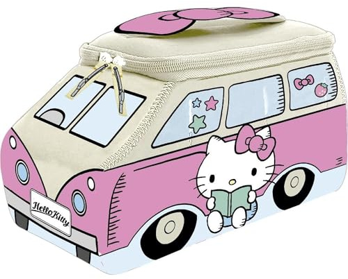Lonchera térmica Hello Kitty con diseño de combi vintage | Lunch bag infantil para escuela, picnic o viaje con asa y cierre reforzado