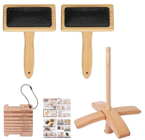 KAHDGSS Strumento per Riporre Fuso Turco in Legno Avvolgitore Filato Intagliato a Mano a Forma Croce Cardatori Lana Accessori per Cucire Turco con Spazzole per Cardare Cardatori Lana a Goccia a