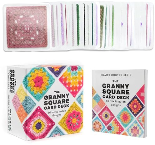 YOYEAH Granny Square Set de Tarjetas de Ganchillo con Libro, 50 Tarjetas de Ganchillo y Accesorios para Crochet Granny Squares, Incluye Fuente de Ganchillo y folleto de Instrucciones