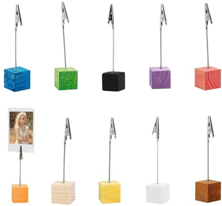 10 Stück Fotohalter mit Klammern,Postkartenhalter,Kartenständer,Fotoständer,Memo Clip Halter,Kartenhalter Holz,Zettelhalter,Fotoaufsteller,Tischkartenhalter,Aufsteller Tisch für Hausdekoration,Büro