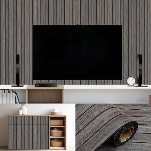 Wall Panels, Self-Adhesive Wood Look 3D, 300 x 40 cm, Wooden Panels, Self-Adhesive Wall Panels, Dark Grey, Waterproof and Heat Resistant, Self-Adhesive Wallpaper for Living Room, Hallway, Office